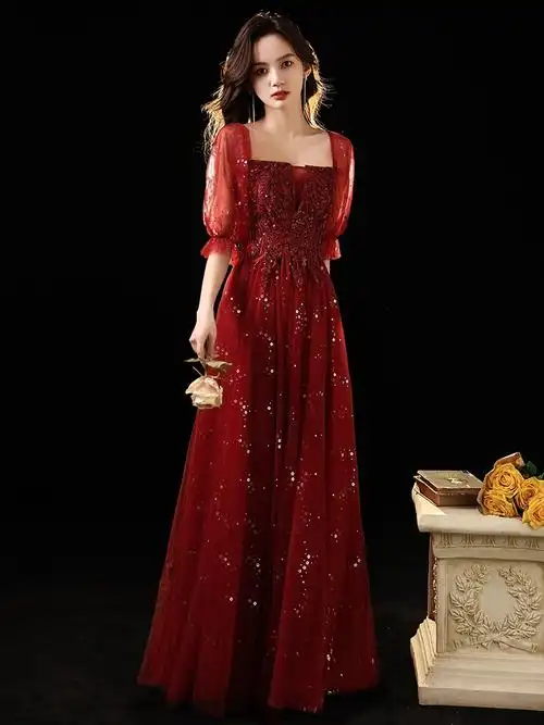 敬酒夏季晚礼服结婚女裙仙女订婚长款仙气红色礼服