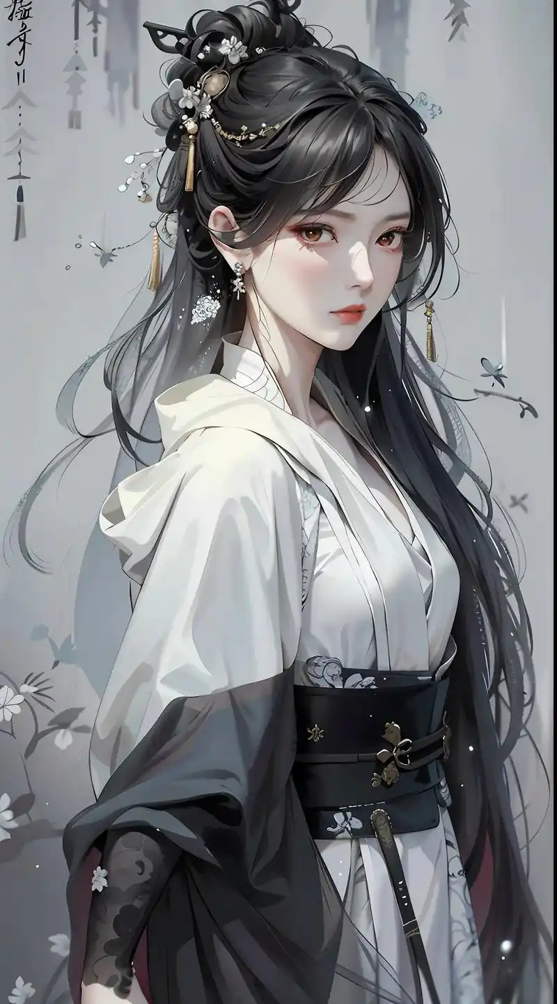 古风剑客少女.#古风美人 #水墨画 #ai绘画 #少女 #壁 - 抖音