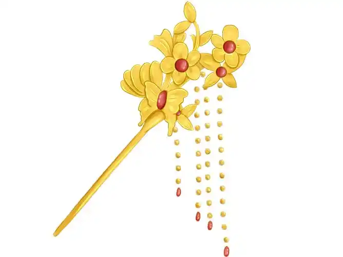 古风步摇发钗花束粉色玫瑰商业插画