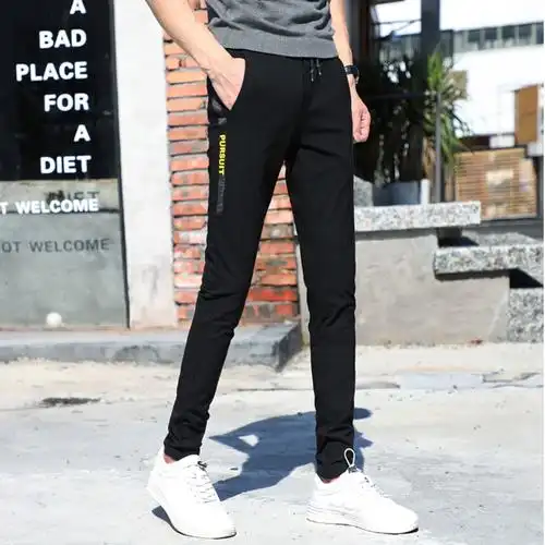 修身男生黑色运动裤小脚裤韩版潮流长裤男2024春季新款休闲裤子男