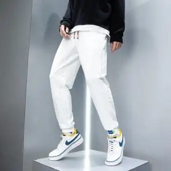 2022春季新款运动裤男宽松潮流卫裤休闲大码束脚裤白色6xl
