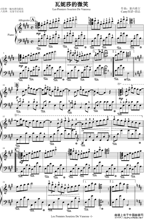 瓦妮莎的微笑(camy制谱版)简谱