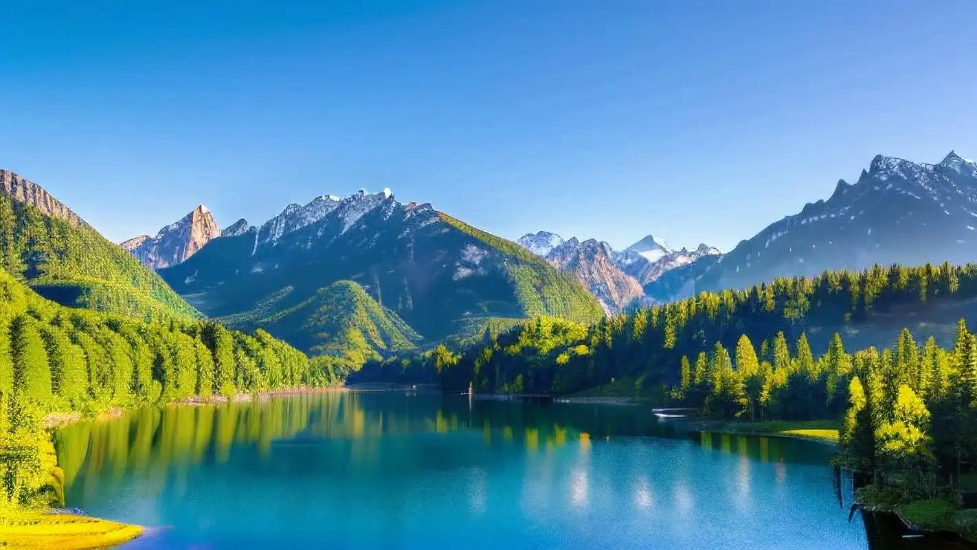 风水背景图,山环水抱的湖泊美景9015