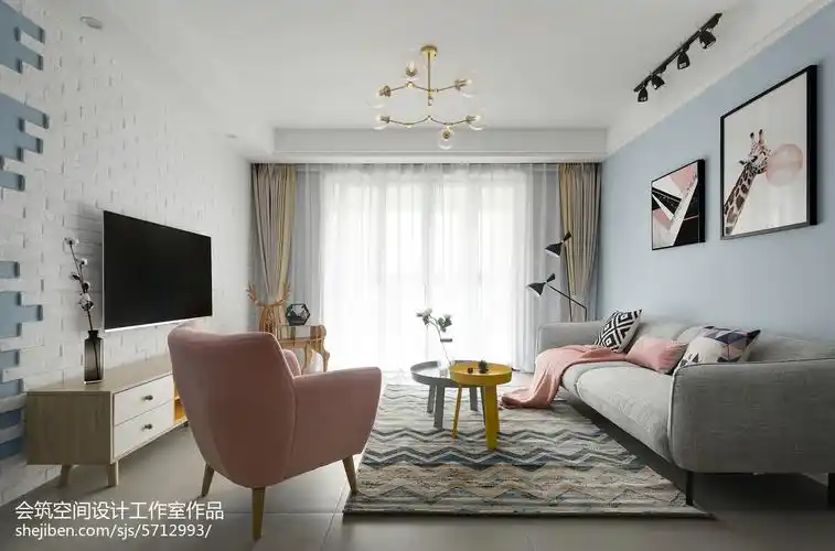 灰蓝色混搭客厅设计图