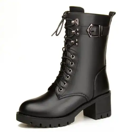 羊毛雪地真皮女中军靴中筒靴马丁短靴