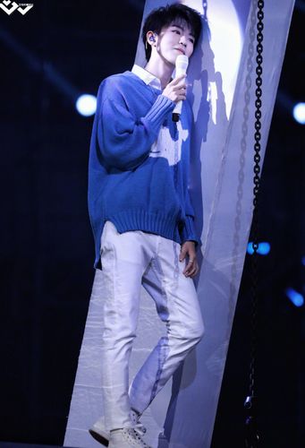 2019跨年演唱会湖南卫视王俊凯同款蓝色白色鲸鱼毛衣
