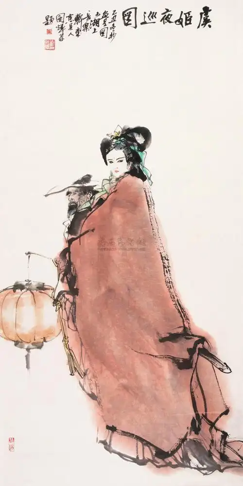 0941乙丑1985年作虞姬夜巡图立轴纸本