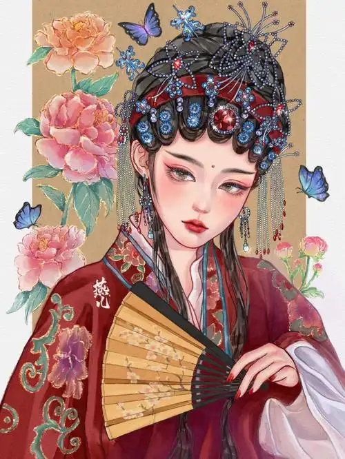 绘画戏曲人物头像上色稿