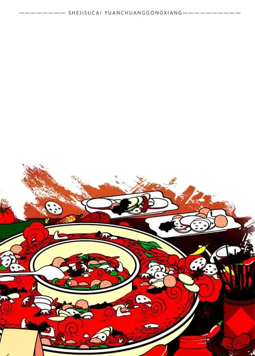 手绘创意火锅元素海报设计模板素材