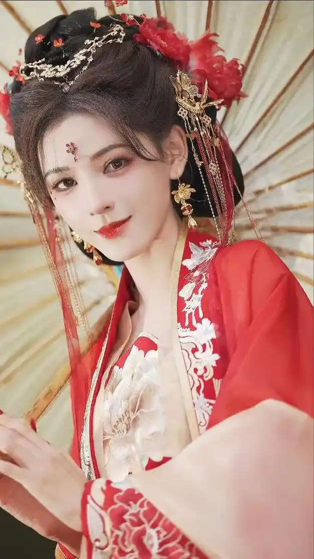 张予曦红衣古装执伞回眸,氛围感拉满,竟然是自己化的妆