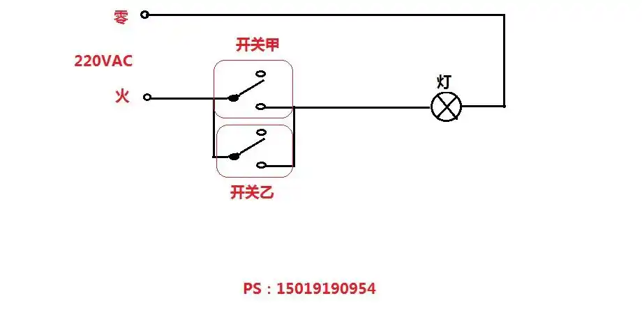 却不能由对方熄灭:如红色部分原理图: 应该是两个单刀单掷开关串联