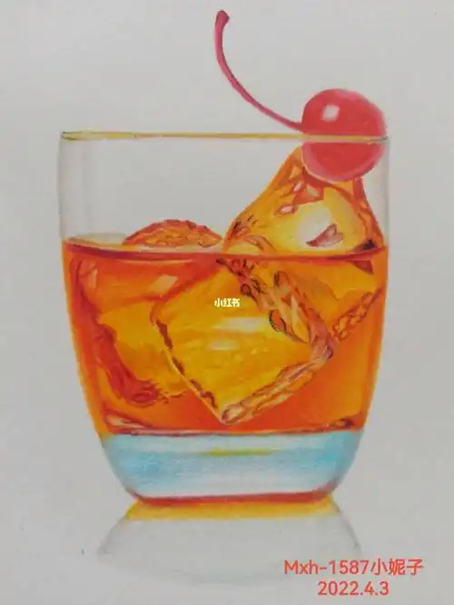 彩铅绘画  一杯酒.