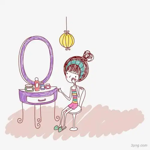 在化妆的美少女png素材透明免抠图片卡通手绘