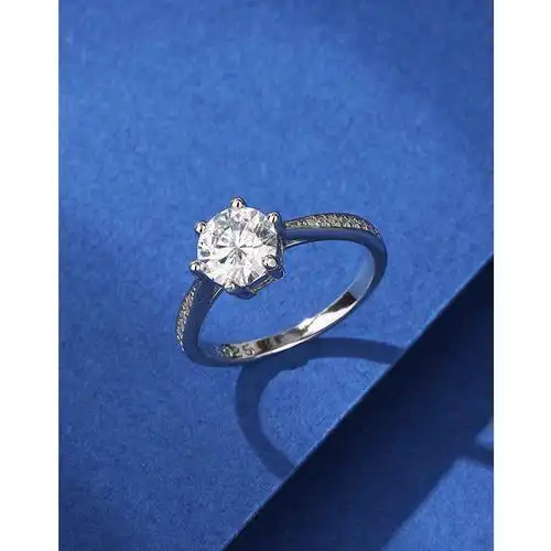 莫桑石钻戒925纯银戒指一克拉六爪指环情侣豪华婚戒求婚结婚礼物