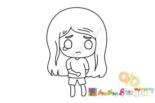 坐地上忧郁小女孩简笔画