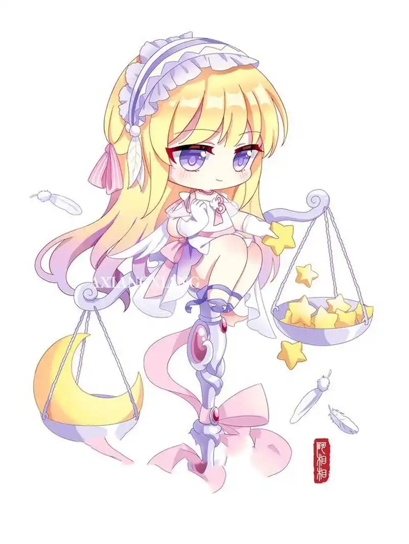 十二星座q版拟人天秤座绘画插画原创分享 周末到了!今天画好的是优雅