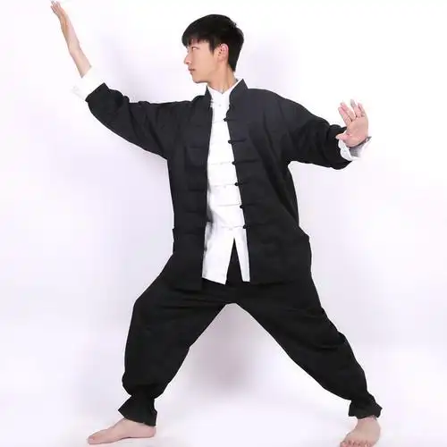 中国风唐装青年李小龙同款衣服男太极服马褂功夫衫练功服纯棉套装
