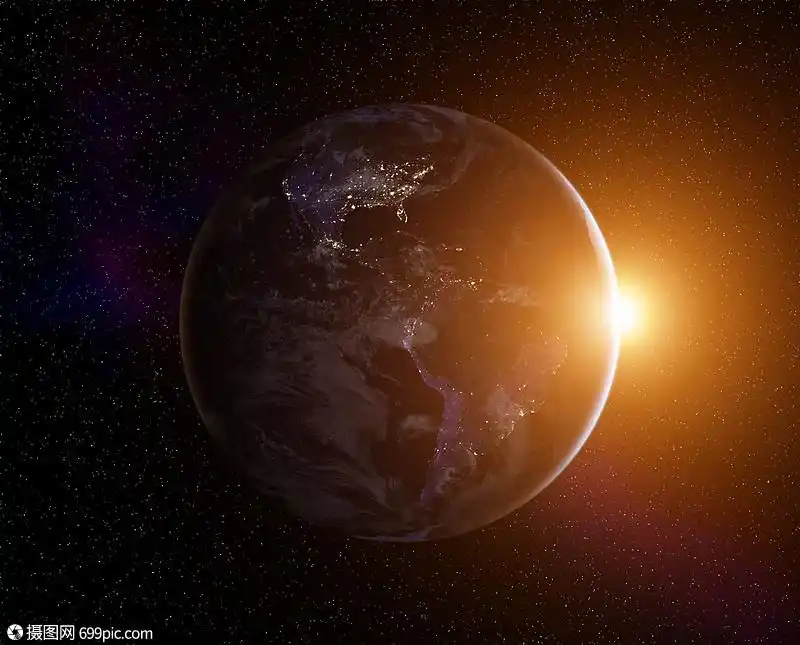 地球与上升的太阳,太空观看