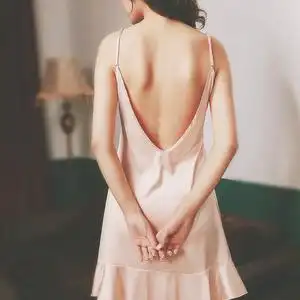 大露背深v蕾丝仙女风性感吊带睡裙 夏季轻薄丝绸女士家居服睡衣