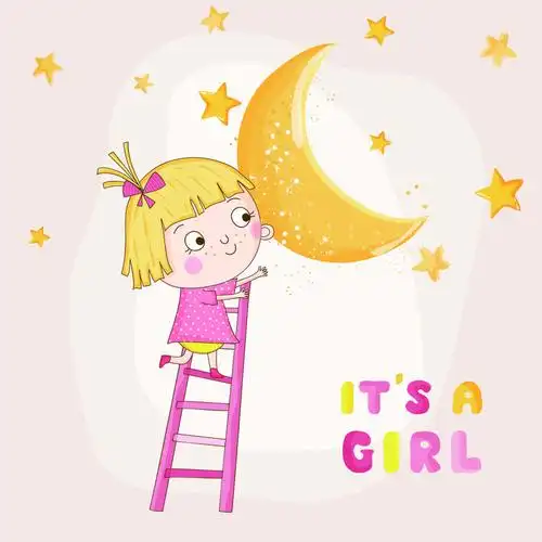 开心的可爱小女孩卡通矢量素材