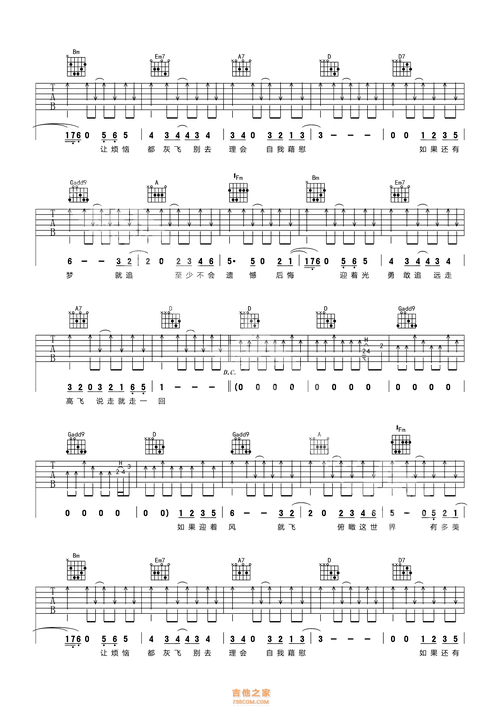 金志文 《远走高飞》吉他谱d调