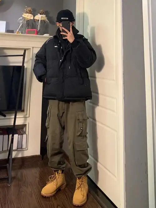 重头来过男生冬季棉服穿搭工装裤马丁靴搭配