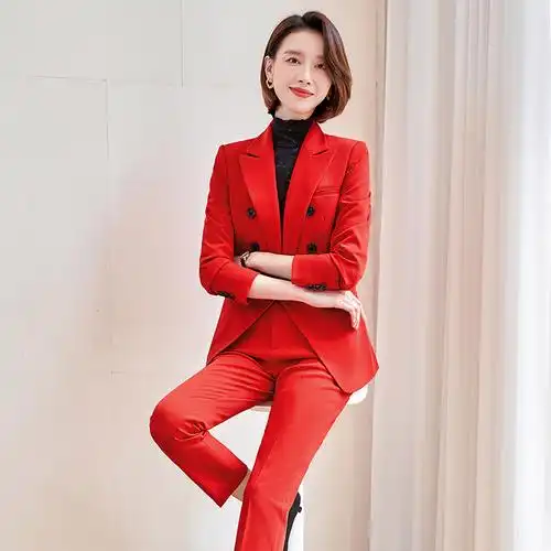 高级感时尚西装套装女秋冬2022女装新款红色本命年西服职业两件套