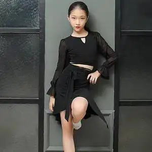 网红洋气拉丁舞服装2022年新款学生夏季练功服女童舞蹈服练习套装