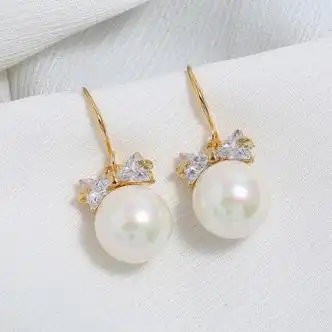 甜美蝴蝶结珍珠水晶韩国韩版气质简约耳钉耳环耳坠耳圈耳挂耳饰女