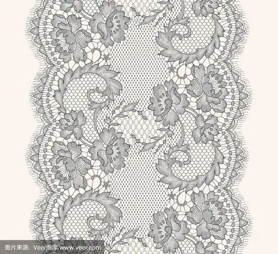 灰色蕾丝丝带垂直无缝图案.