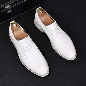 白色皮鞋男真皮软皮休闲鞋夏季透气尖头内增高西装结婚新郎鞋男士