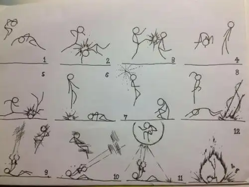 手绘火柴人格斗分解图