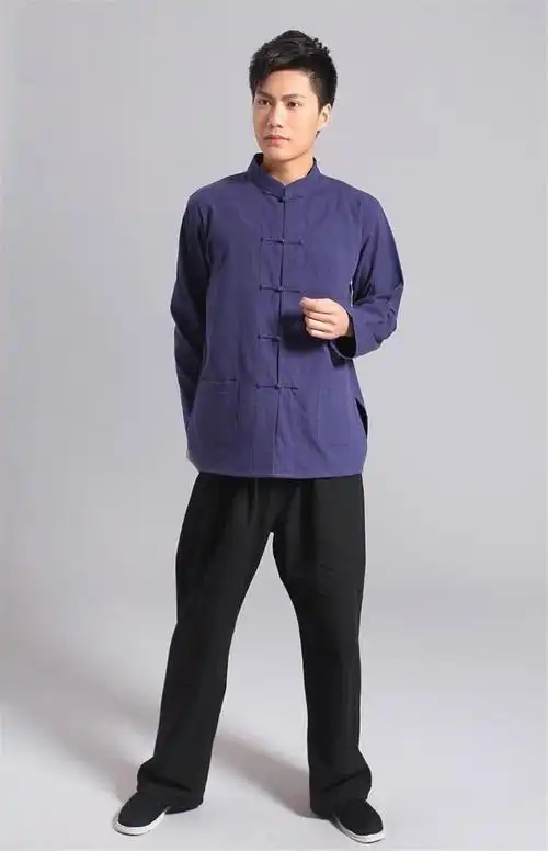 李小龙衣服青年唐装男中式老粗布中国风民族服装纯棉春夏打底衬衫