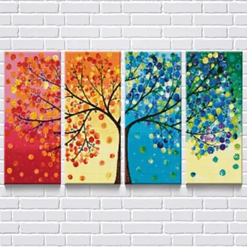 钻石画满钻十字绣四联画春夏秋冬四季竖版客厅点贴钻摇钱树钻石绣