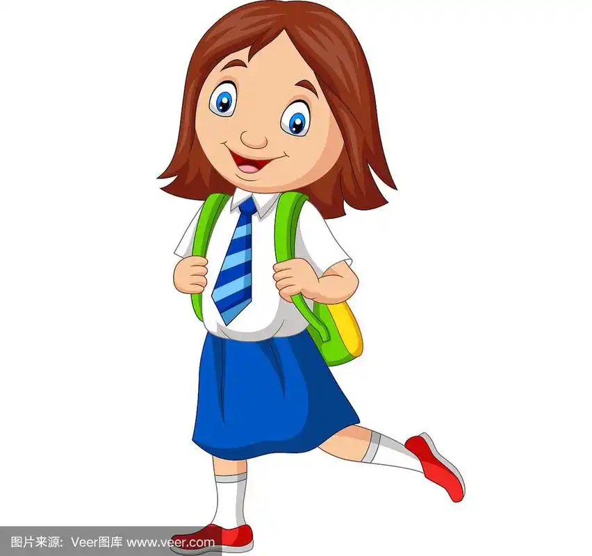 卡通学校女孩在制服摆姿势