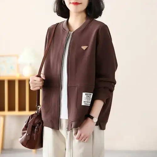 铜扣记休闲外套女圆领文艺气质休闲防风百搭宽松显瘦大码春季夹克