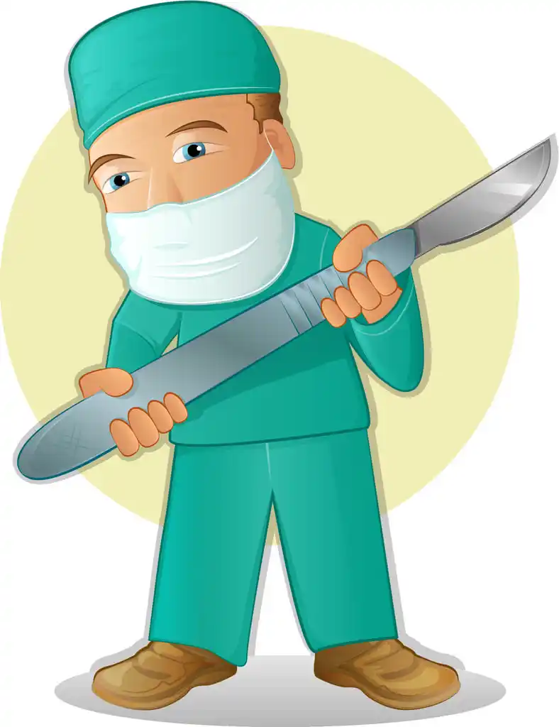 医疗卡通,医生或外科医生拿起手术刀的插图