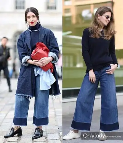 九分阔腿仔裤搭配平底鞋街拍