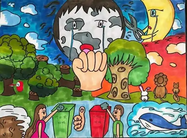 地球妈妈在哭泣世界地球日儿童画图片