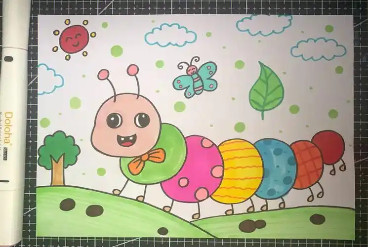 毛毛虫儿童画简单的圆圆毛毛虫画