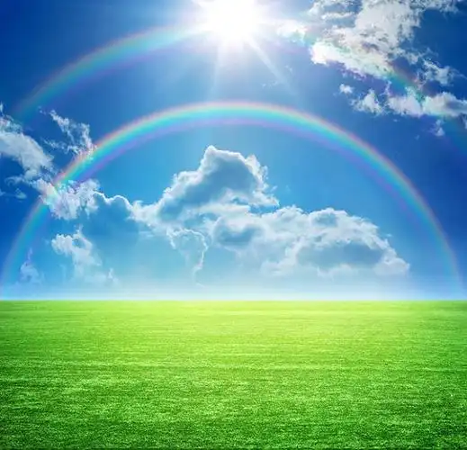 蓝天白云草地彩虹风光高清图片