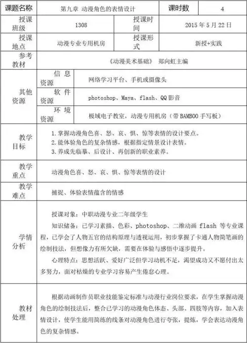 动漫角色的表情设计 教案