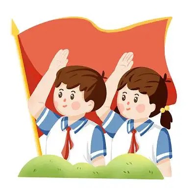 卡通穿校服红领巾生女生敬礼八一建军节png素材