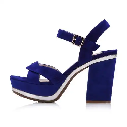 柯玛妮克 新款舒适磨砂羊皮女鞋 防水台粗高跟凉鞋 蓝色 39