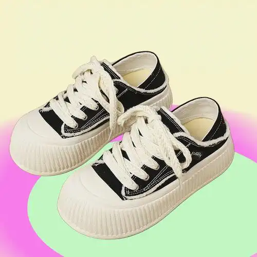 新款绿色鞋子学生透气厚底半拖帆布鞋二种穿法单鞋休闲鞋-阿里巴巴