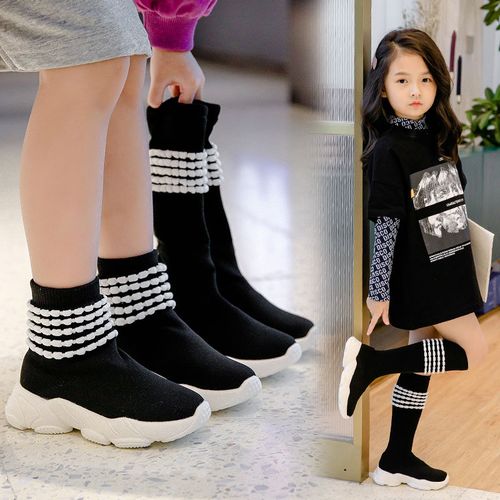 春秋季新款女童针织短靴 时装靴透气运动鞋休闲鞋长靴校服靴子