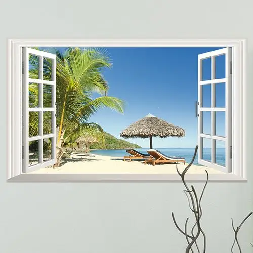卧室客厅装饰 tmy7012海滩休憩假窗户 可移除pvc美化装饰墙贴