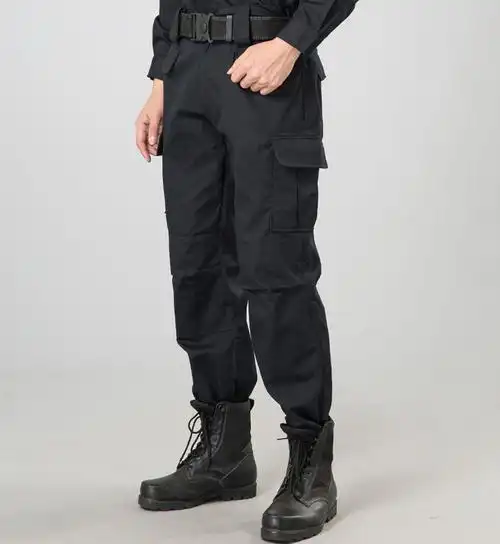 军迷保安黑色作训裤男夏季工作裤子春秋加厚耐磨网格特训作战裤战术裤