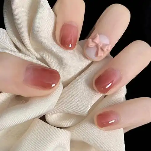 美甲贴片春夏嗲甜豆沙甜心美甲蜜糖渐变指甲贴片春日穿戴甲片成品