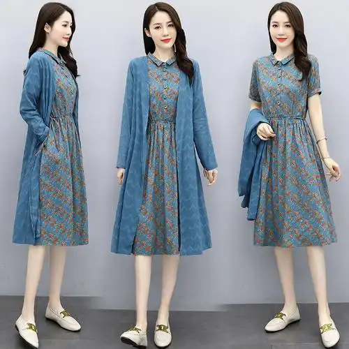 素雅订制原创品牌系列女装旗舰店小碎花棉麻连衣裙复古气质两件套